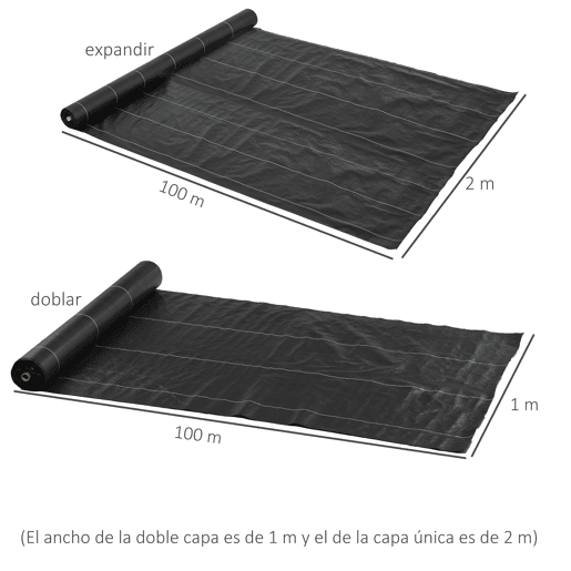 Outsunny Rede Antiervas Geotêxtil 2x100 m Rede Antimaleza para Controlo de Ervas Daninhas e Jardinagem Rolo de Rede para Terraço e Pátio Preto