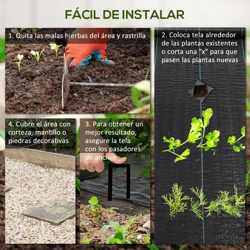Outsunny Rede Antiervas Geotêxtil 2x100 m Rede Antimaleza para Controlo de Ervas Daninhas e Jardinagem Rolo de Rede para Terraço e Pátio Preto