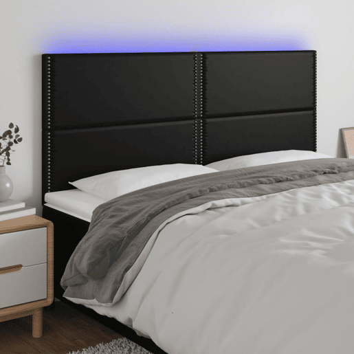 vidaXL Cabeceira cama c LED couro artificial 180x5x118128 cm preto