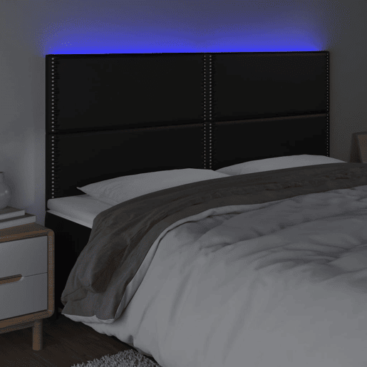 vidaXL Cabeceira cama c LED couro artificial 180x5x118128 cm preto