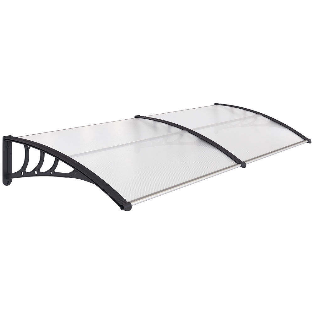 Outsunny marquesinas exterior para puertas y ventanas, 195x75 cm, tejadillo de protección contra sol y lluvia, con cubierta de policarbonato, soporte de aleación de aluminio, blanco