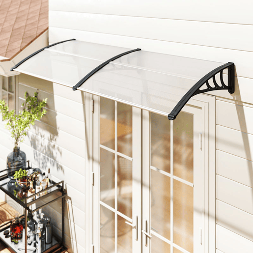Outsunny Marquise para Portas e Janelas 195x75x23 cm Marquise com Proteção para Sol e Chuva com Painéis de Policarbonato Transparente