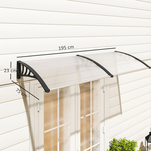 Outsunny Marquise para Portas e Janelas 195x75x23 cm Marquise com Proteção para Sol e Chuva com Painéis de Policarbonato Transparente