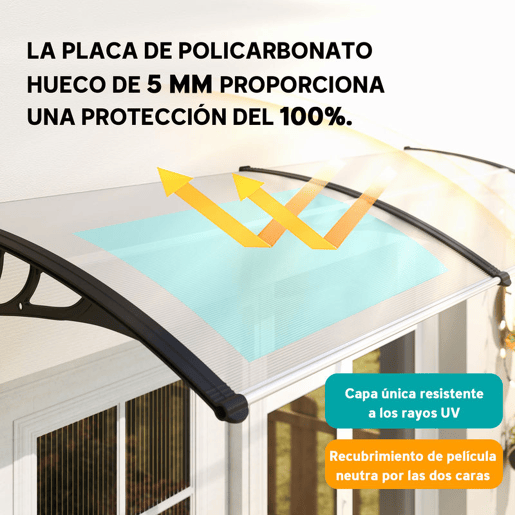 Outsunny Marquise para Portas e Janelas 195x75x23 cm Marquise com Proteção para Sol e Chuva com Painéis de Policarbonato Transparente