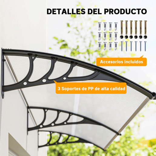 Outsunny Marquise para Portas e Janelas 195x75x23 cm Marquise com Proteção para Sol e Chuva com Painéis de Policarbonato Transparente