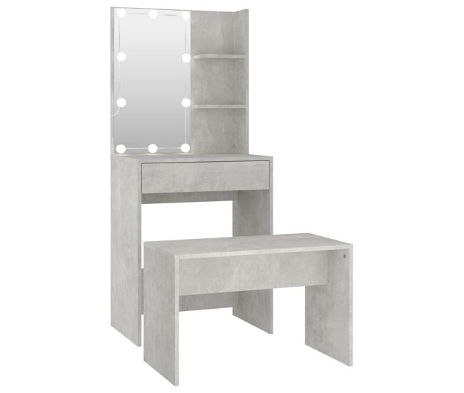 Juego de tocador - tocador de maquillaje - mesa de tocador con led madera contrachapada gris hormigón