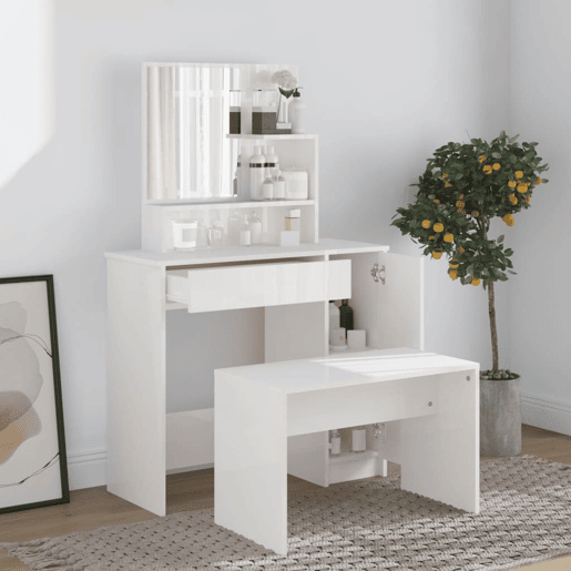 Penteadeira - Toucador com espelho 86,5x35x136 cm branco brilhante