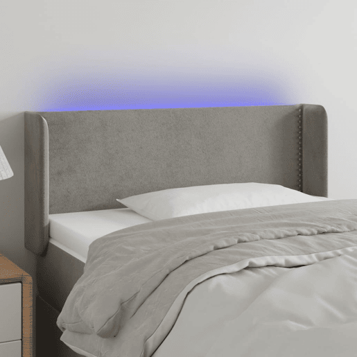 vidaXL Cabeceira de cama c luzes LED veludo 83x16x7888cm cinza-claro