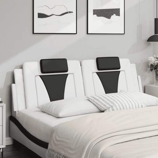 vidaXL Almofadão de cabeceira Viana 160 cm couro artificial branco e preto vidaXL Almofadão de cabeceira Viana 160 cm couro artificial branco e preto