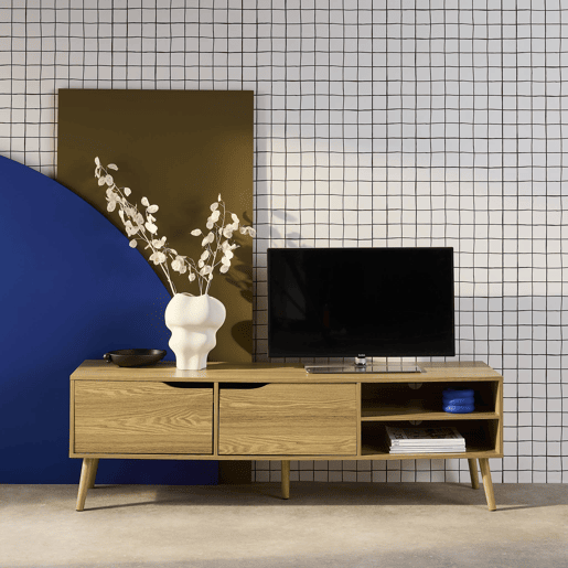 Móvel de TV estilo madeira nogueira de 2 portas, 160cm, Nepal, Efeito freixo, 160x40x50 cm