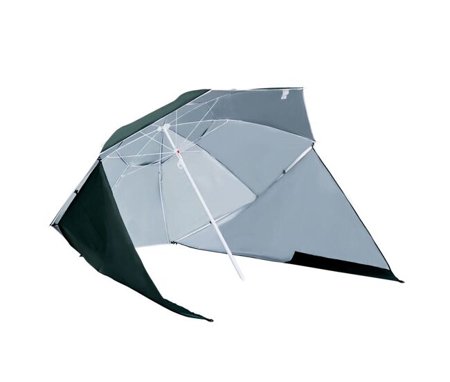 Outsunny sombrilla de playa 2 en 1 parasol para playa con 2 paneles laterales toldo portátil anti-uv con bolsa de transporte para jardín piscina ø210x222cm verde