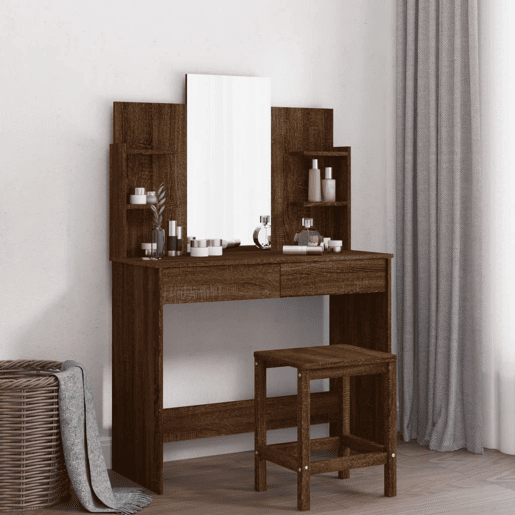Penteadeira - Toucador com espelho 96x39x142 cm cor carvalho castanho