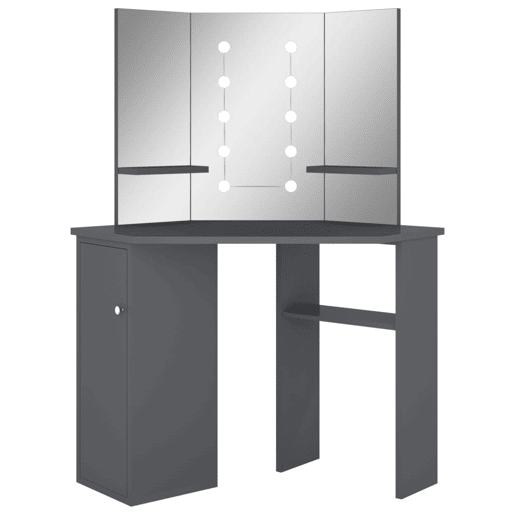 Penteadeira - Toucador de canto com LED 111x54x141,5 cm cinzento
