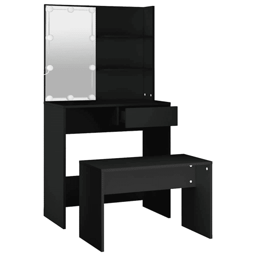 Conjunto de Penteadeira - Toucador com luzes LED derivados de madeira preto