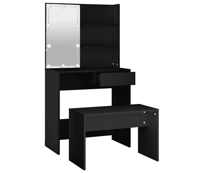Juego de tocador - tocador de maquillaje - mesa de tocador con led madera contrachapada negro