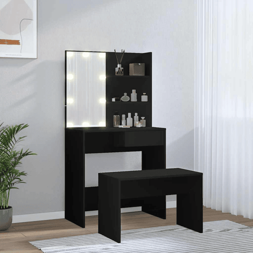 Conjunto de Penteadeira - Toucador com luzes LED derivados de madeira preto