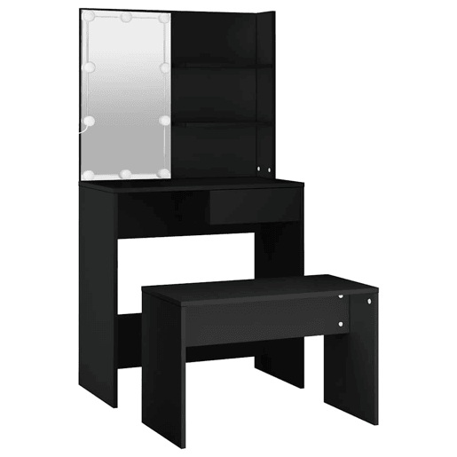 Conjunto de Penteadeira - Toucador com luzes LED derivados de madeira preto
