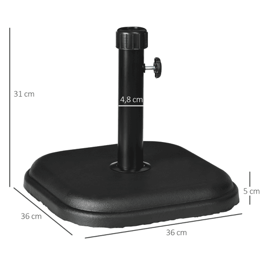 Outsunny Base para Chapéu de Sol 11 kg Suporte para Chapéu de Sol de Cimento para Mastros de Ø32-38 mm para Varanda Pátio Jardim Exterior 36x36x31 cm Preto
