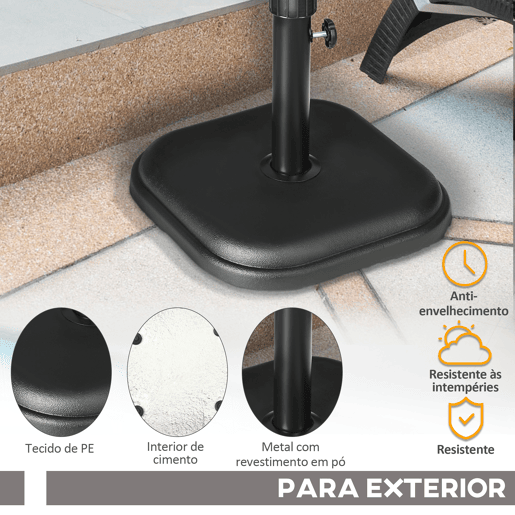 Outsunny Base para Chapéu de Sol 11 kg Suporte para Chapéu de Sol de Cimento para Mastros de Ø32-38 mm para Varanda Pátio Jardim Exterior 36x36x31 cm Preto