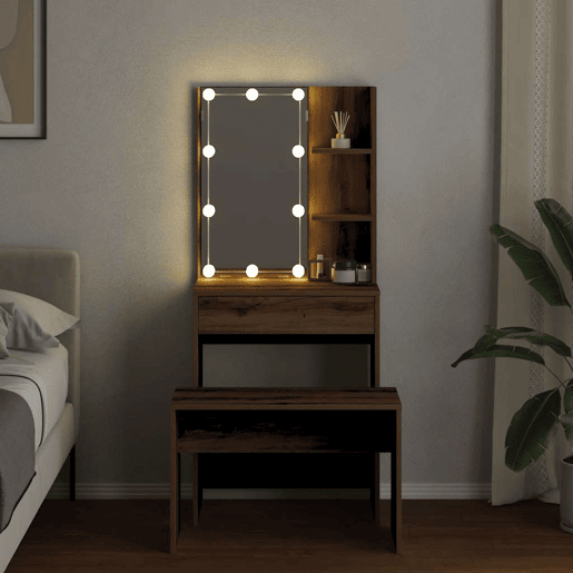 Conjunto penteadeira - Toucador com LED deriv. madeira carvalho artisiano