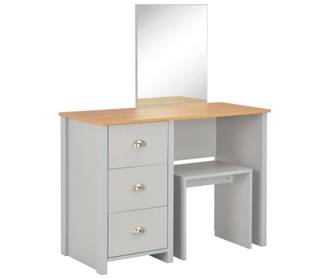 Tocador - tocador de maquillaje - mesa de tocador con espejo y taburete gris 104x45x131 cm