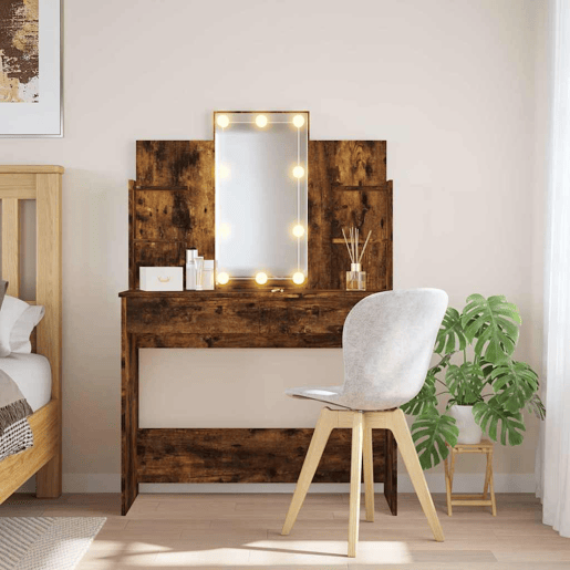 Penteadeira - Toucador com luzes LED 96x40x142 cm carvalho fumado