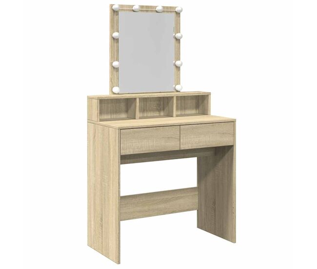Tocador - tocador de maquillaje - mesa de tocador con luces led color roble sonoma 80x41x144,5 cm