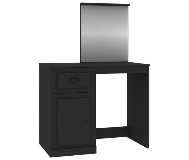 Tocador - tocador de maquillaje - mesa de tocador con espejo madera contrachapada negro 90x50x132,5 cm