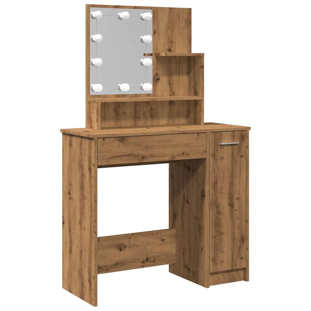 Tocador - tocador de maquillaje - mesa de tocador con luces led roble artisan 86,5x35x136 cm