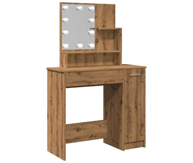 Tocador - tocador de maquillaje - mesa de tocador con luces led roble artisan 86,5x35x136 cm