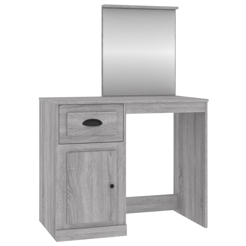 Tocador - tocador de maquillaje - mesa de tocador y espejo madera contrachapada gris sonoma 90x50x132,5cm