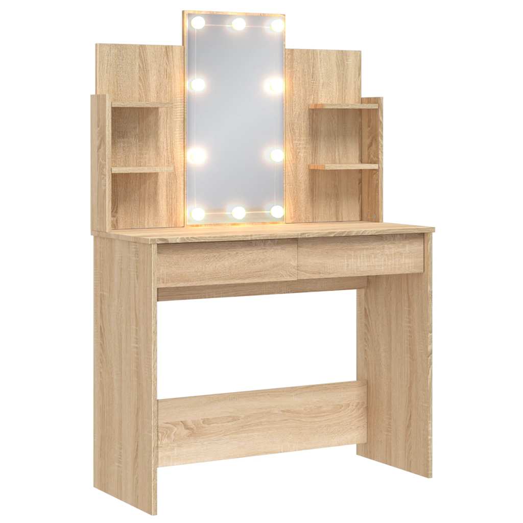 Tocador - tocador de maquillaje - mesa de tocador con luces led roble sonoma 96x40x142 cm
