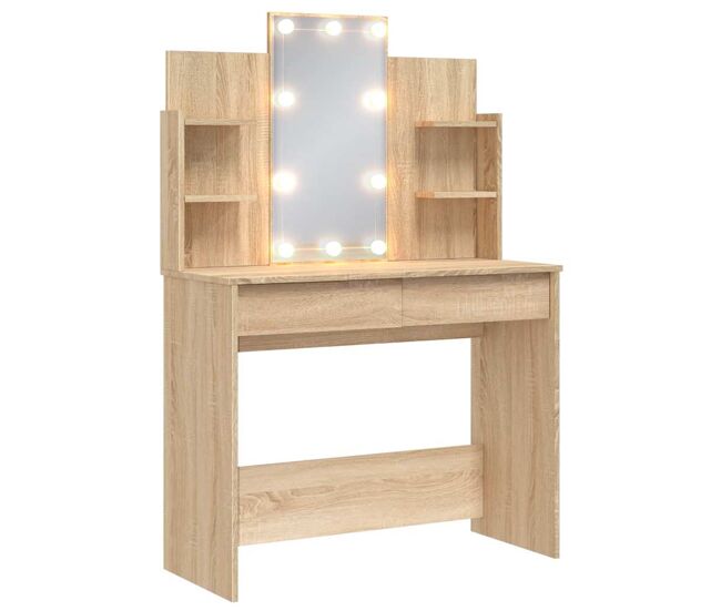 Tocador - tocador de maquillaje - mesa de tocador con luces led roble sonoma 96x40x142 cm