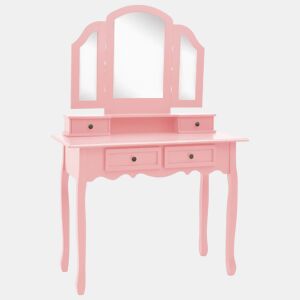 Conjunto Penteadeira - Toucador c banco 100x40x146cm madeira paulownia rosa
