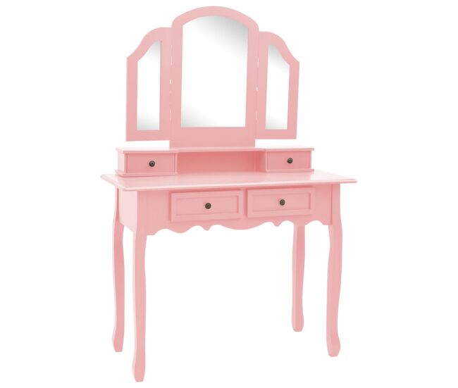 Set de tocador - tocador de maquillaje - mesa de tocador y taburete madera paulownia rosa 100x40x146 cm