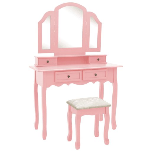 Conjunto Penteadeira - Toucador c banco 100x40x146cm madeira paulownia rosa