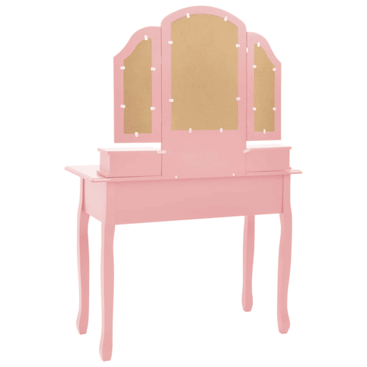 Conjunto Penteadeira - Toucador c banco 100x40x146cm madeira paulownia rosa