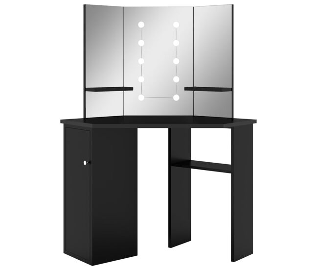 Tocador de esquina - tocador de maquillaje - mesa de tocador con led negro 111x54x141,5 cm