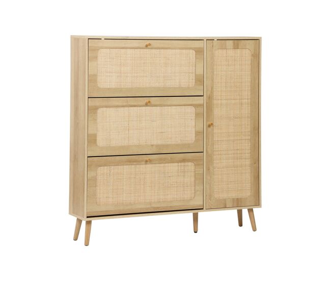 Zapatero de caña con 3 cajones estilo natural natural - 120x24x125 cm