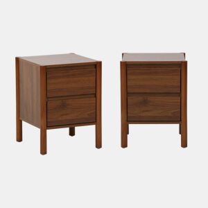 Mesa de cabeceira com 2 gavetas, set de 2, Harmony, Madeira de nogueira, 42x42x55 cm