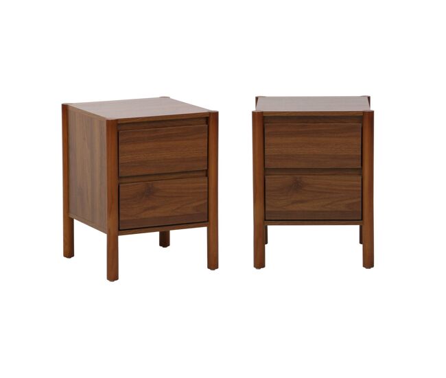 Mesita con decoración madera y 2 cajones, set de 2, harmony, nogal, 42x42x55 cm