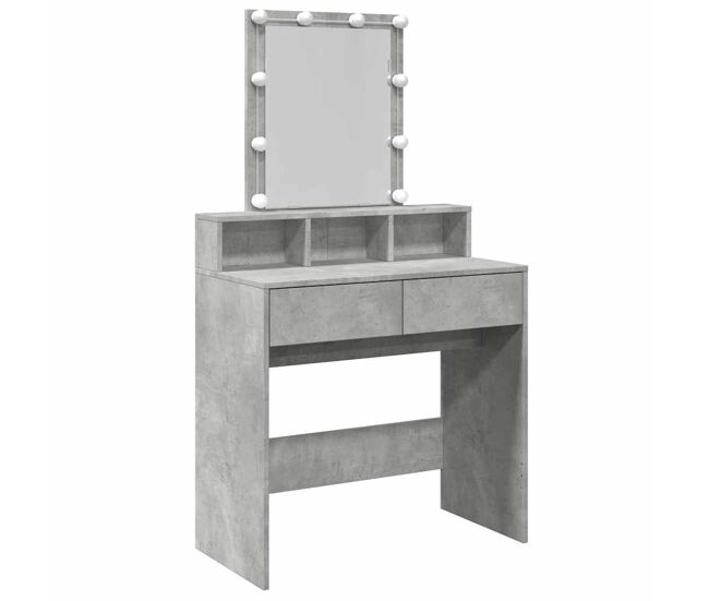 Tocador - tocador de maquillaje - mesa de tocador con luces led gris hormigón 80x41x144,5 cm
