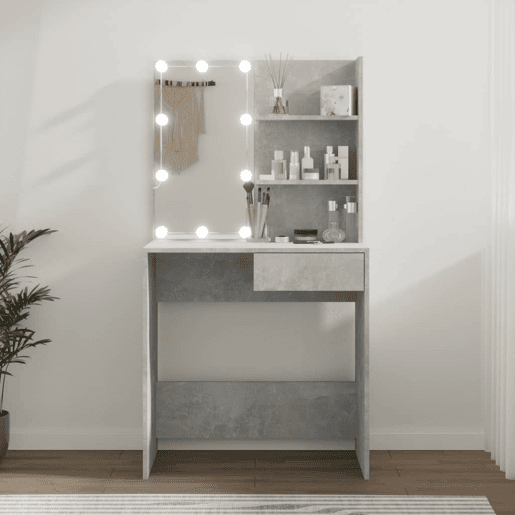 Penteadeira - Toucador com LEDs 74,5x40x141 cm cinzento cimento