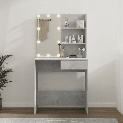 Penteadeira - Toucador com LEDs 74,5x40x141 cm cinzento cimento