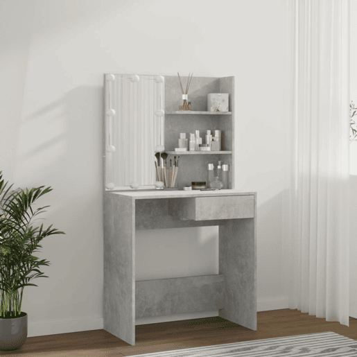 Penteadeira - Toucador com LEDs 74,5x40x141 cm cinzento cimento