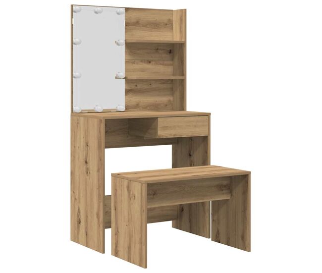 Juego de tocador - tocador de maquillaje - mesa de tocador con led madera artesanal de roble