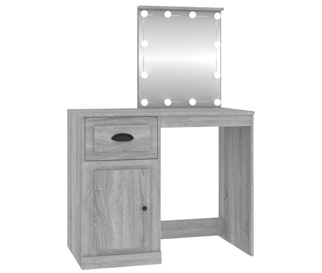 Tocador - tocador de maquillaje - mesa de tocador con led madera contrachapada gris sonoma 90x50x132,5cm