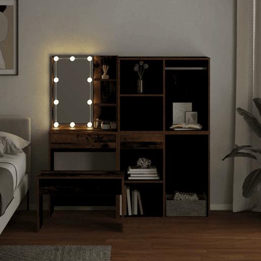 Conjunto Penteadeira - Toucador com luzes LED derivados madeira madeira velha