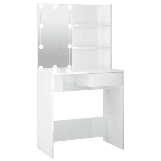Penteadeira - Toucador com LEDs 74,5x40x141 cm branco brilhante
