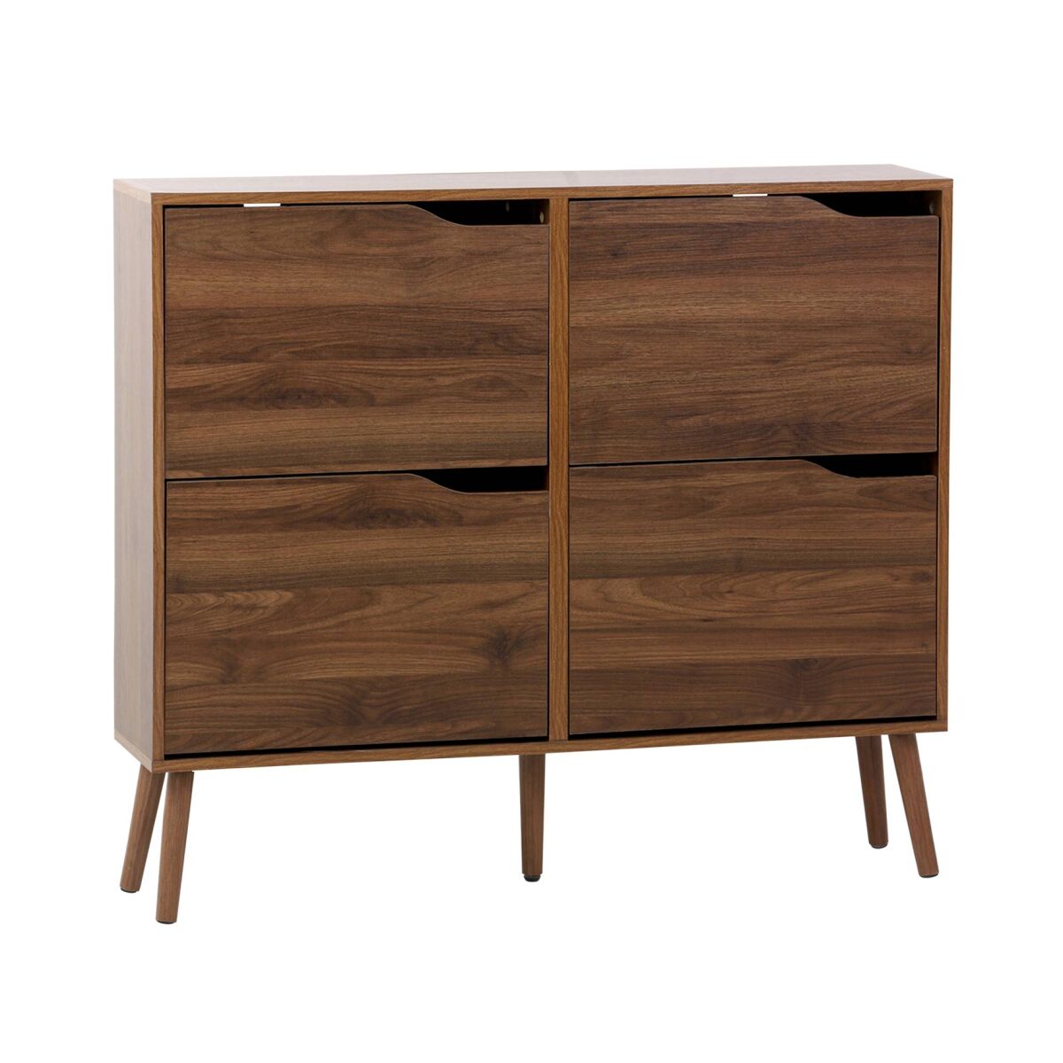 Zapatero de efecto madera con 4 cajones estilo vintage nogal - 110x23x96 cm